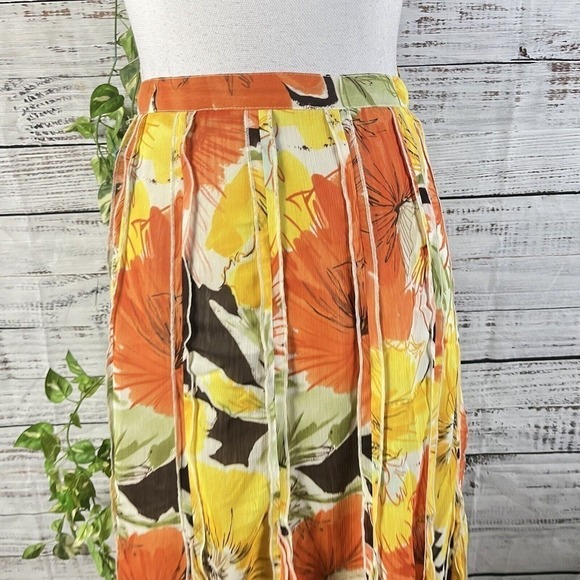 Coldwater Creek Skirt Petite Large Yellow Orange Floral Sheer Midi A Line Boho - Picture 4 of 16